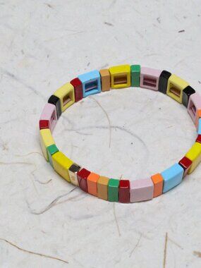 Roxanne Assoulin Rainbow Brite Gold Enamel Stretch Bracelet - Colorful